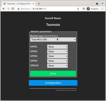 Tasmota Module Configuration Screen